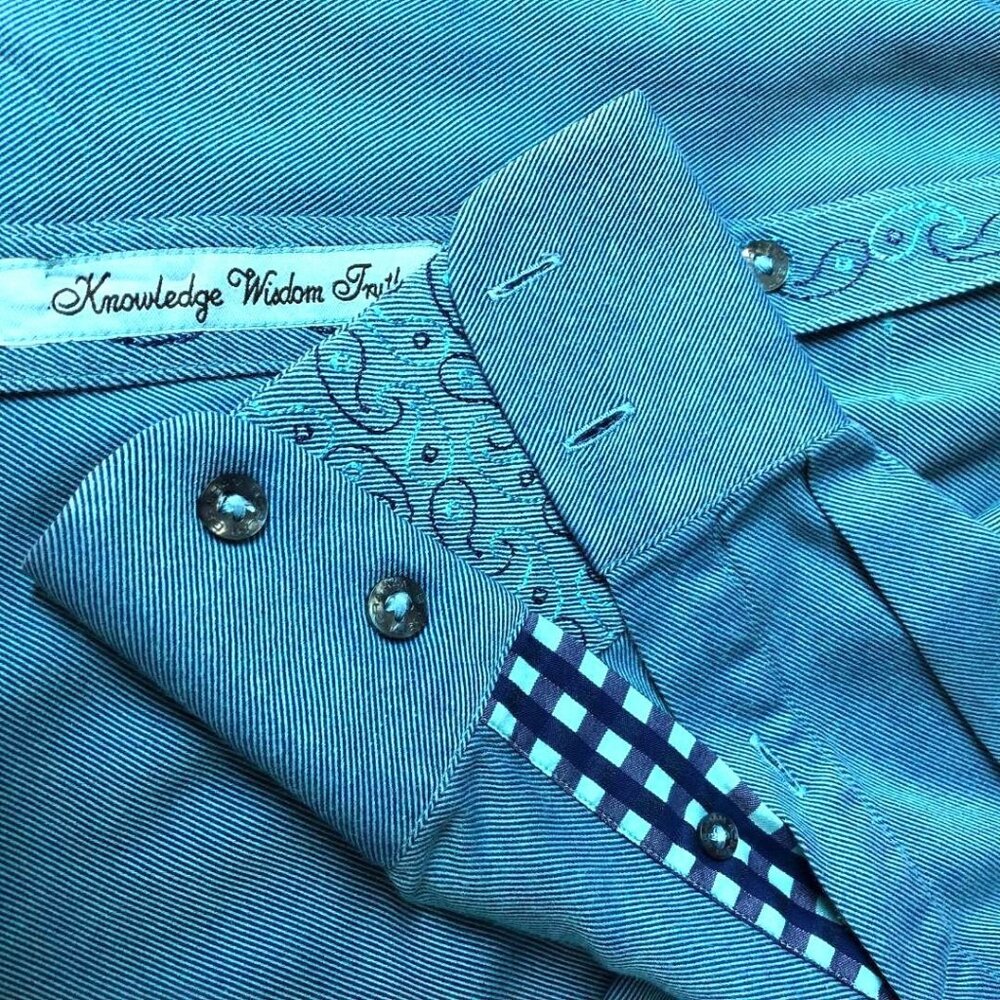 Robert Graham Solid Teal Blue Button Down Shirt M… - image 7